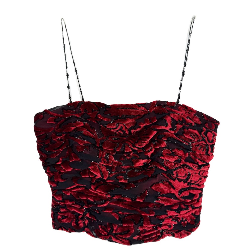 Vintage Y2K 90s Whimsigoth Vamp Velvet Burnout Corset Top Beaded Straps Silk 10